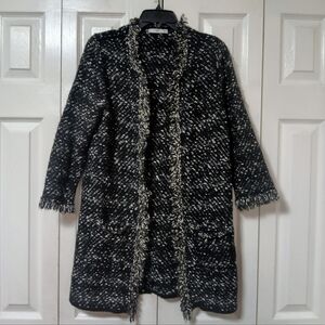 Mango Black and White Tweed Open Front Cardigan
